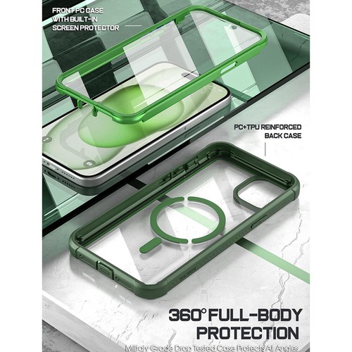 Poetic Guardian MagPro Case for iPhone 15 Plus Built-in-Screen Protector Green - Picture 3 of 6