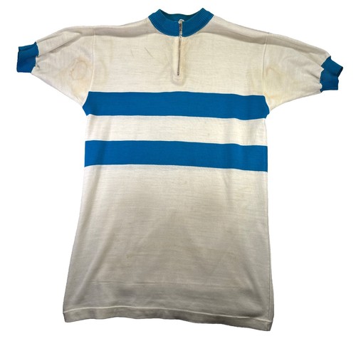 Tricodnar Radtrikot Radtrikot 70er 80er Vintage Herren weiß blau gestreift L / XL