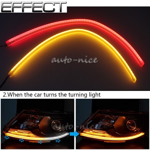 2x 24" Red Amber Switchback Car LED Strip Light DRL Sequential Flow Turn Signal - Picture 6 of 10