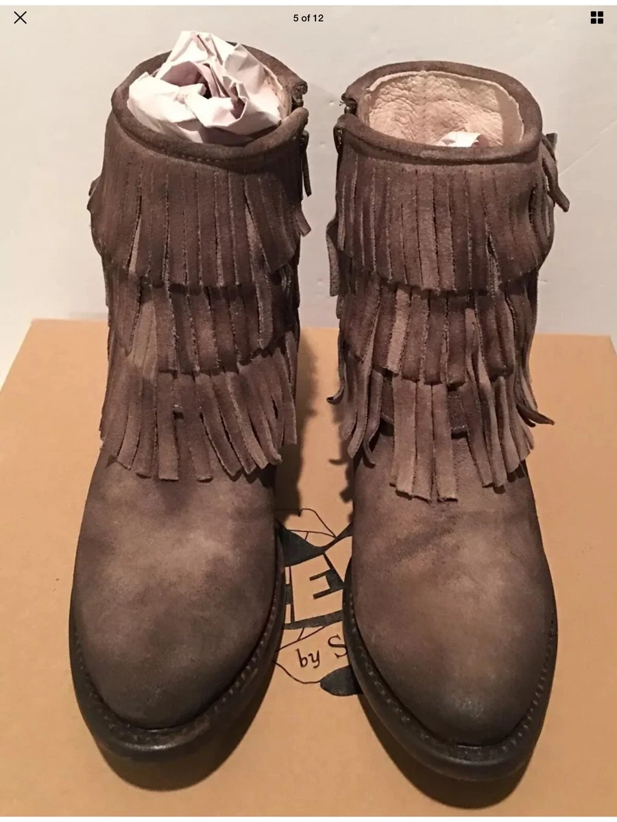 FREEBIRD BY STEVEN BELLE FRINGE BOOTS SUEDE WESTERN Moto NIB SZ 7