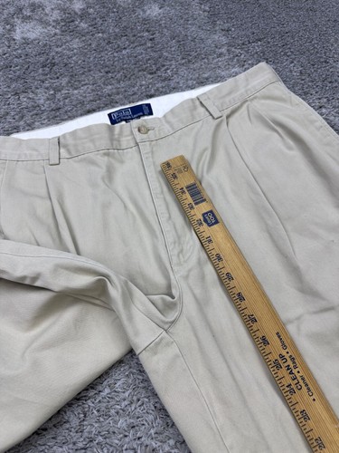 Polo Ralph Lauren Pants Men 40x29 Hammond Beige Pleated Cuffed Classic Chino Vtg - Picture 7 of 11