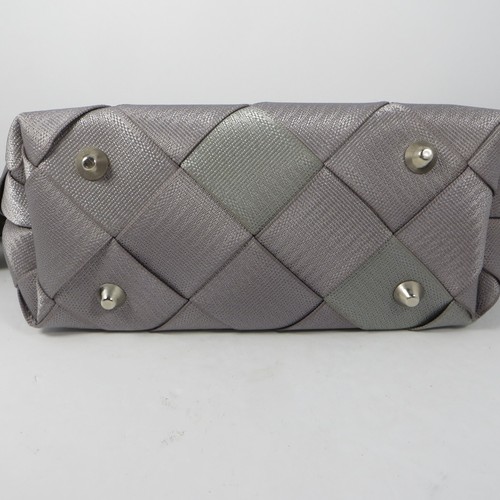 Silver Maggie Bags Seatbelt Purse Carry-all Crossbody Pink Lining 11"×9"x4" - Picture 7 of 7