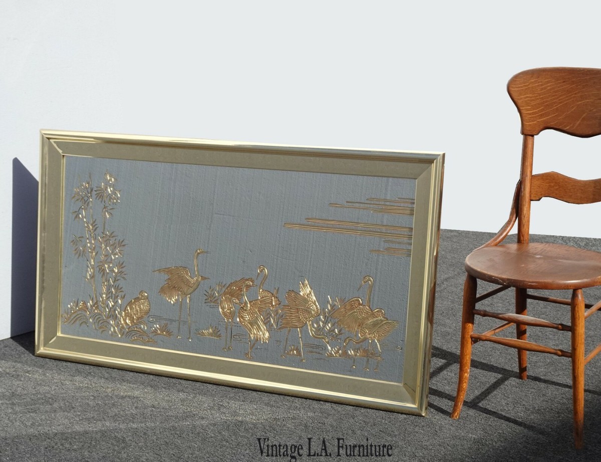 Vintage Oriental Asian Hollywood Regency Wall Mirror w Etched Gold