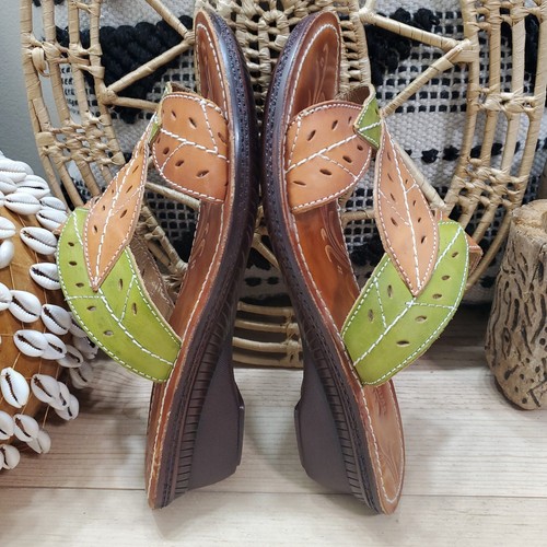 Spring Step Women US 9/EU 40 Sandal Azalea Leather Leaf Low Heel Artsy Boho - Picture 6 of 14