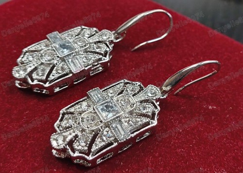 Pendientes de gota de cristal blanco geométrico inspirados en Art Deco estilo vintage joyería - Imagen 9 de 12