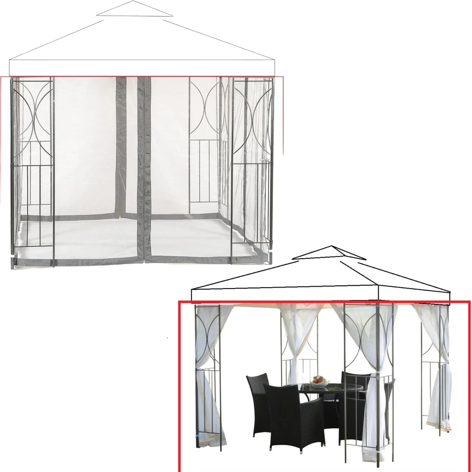 SunTime Polenza 2.5m Gazebo REPLACEMENT NET CURTAINS Grey or Cream