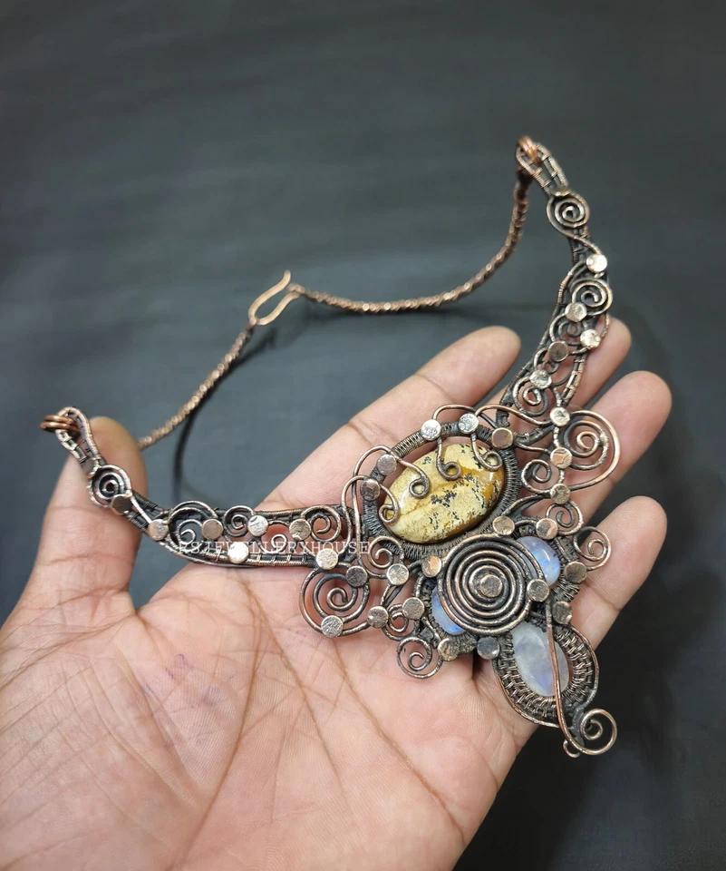 Cuadro Jaspe Gema Collar Envuelto Alambre Cobre Collar Ajustable Collar Foto 3 de 4