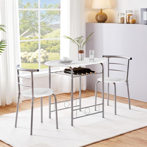 Compact Small White Dining Table Set 2 Chair Cafe Home Kitchen Restaurant - Picture 6 of 6