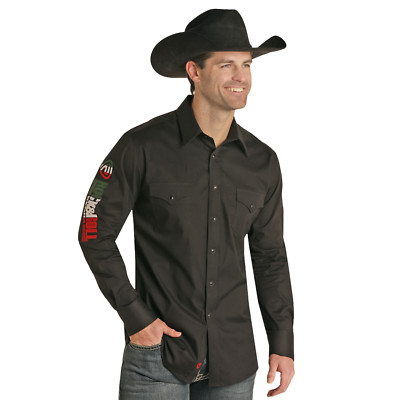 Rock & Roll Denim Men's Logo Woven Black Snap Button Down Shirt BMN2S06264
