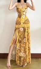 Women Sexy Sleeveless Floral Halter Falbala Side slit Bodycon Long Party Dress	