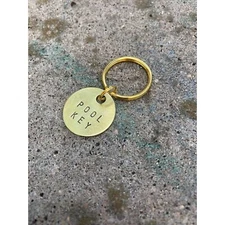 Pool Key Tag Keychain Gold Colored Brass Metal Label with Small & Large Keyring