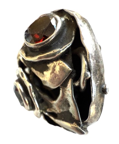 Sterling Modernist Abstract Pin Garnet and Amethyst Custom Designed - Picture 8 of 10