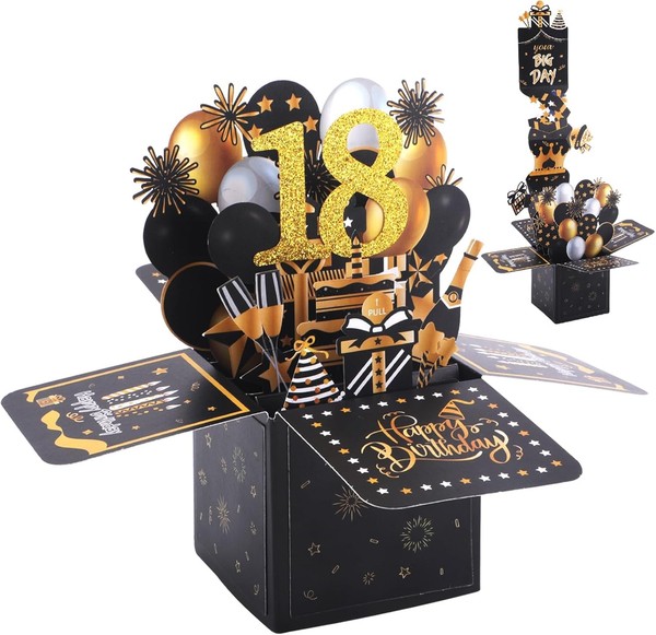 3D Pop Up Geburtstagskarte 18 Jahre Ziehbar Mit Umschlag Junge MäDchen-image