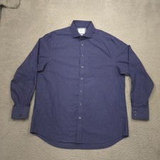 Charles Tyrwhitt Dress Shirt Mens 17/36 Navy Cotton Classic Fit Non Iron L/S