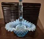 Fenton Opalescent Blue Hobnail Glass Basket w/ Handle