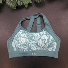 Under Armour Women's Sports Bra Small Teal Green White Pattern Padded Adjustable