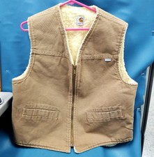 Carhartt Brown Zip Vest Sherpa Lined Zip Up Work Vest Large USA Workwear