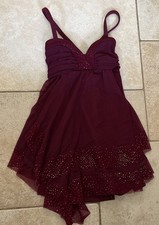 Kelle Girls Kids Dance Costume. Size L. Maroon One Piece Dress W Shorts Under