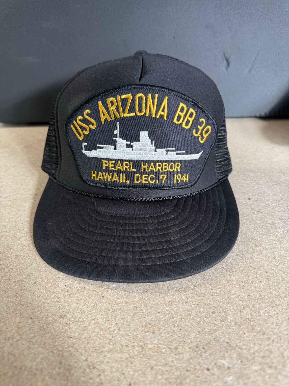 US Navy USS Arizona BB-39 Adjustable Trucker Hat Cap Pearl Harbor Black