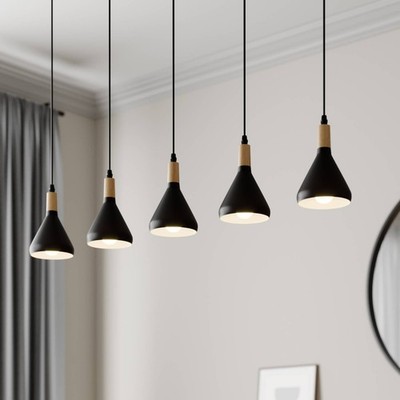 Lindby LED Esstisch Pendelleuchte schwarz, Hängelampe Metall Holz,  5x 4W LED E1