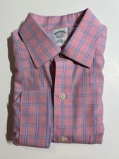 Brooks Brothers Mens Dress Shirt Size 15/33 Medium Pink Blue Check Non Iron Slim