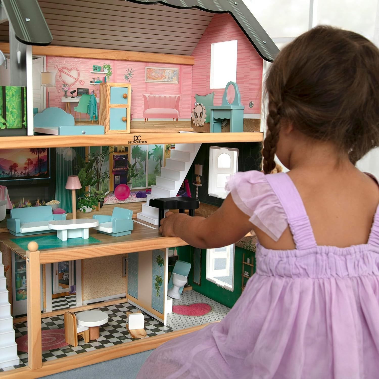 Delta Children South Beach Dollhouse - 3-Story Dollhouse with 4 Rooms - Includes