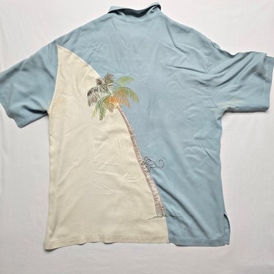 Tori Richard 100% Silk Shirt Blue XL Tropical Jazz Monkey Embroidery Button Up