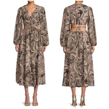 Vestido midi Moon River estampado de mármol recortado manga abullonada negro gris S nuevo con etiquetas