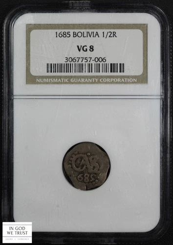 1685 Philip IV Bolivia Silver Half Real Cob 1/2R NGC VG 08