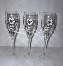 Three (3) VINTAGE PERRIER-JOUET CHAMPAGNE FLUTES BELLE EPOQUE FLORAL STEMWARE