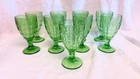 Hazel Atlas colonial glows green depression glass goblets x9