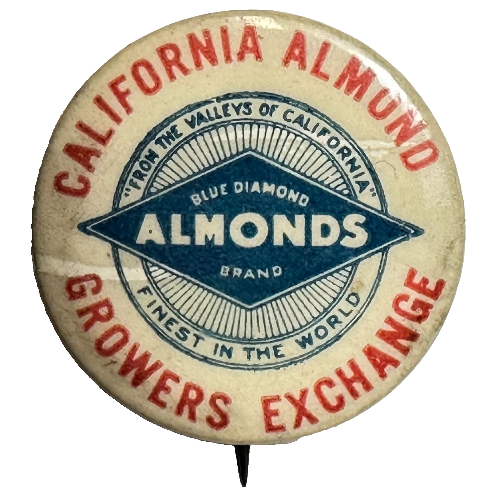 California Almond Growers Exchange Vintage 1.25" Celluloid Pinback Button