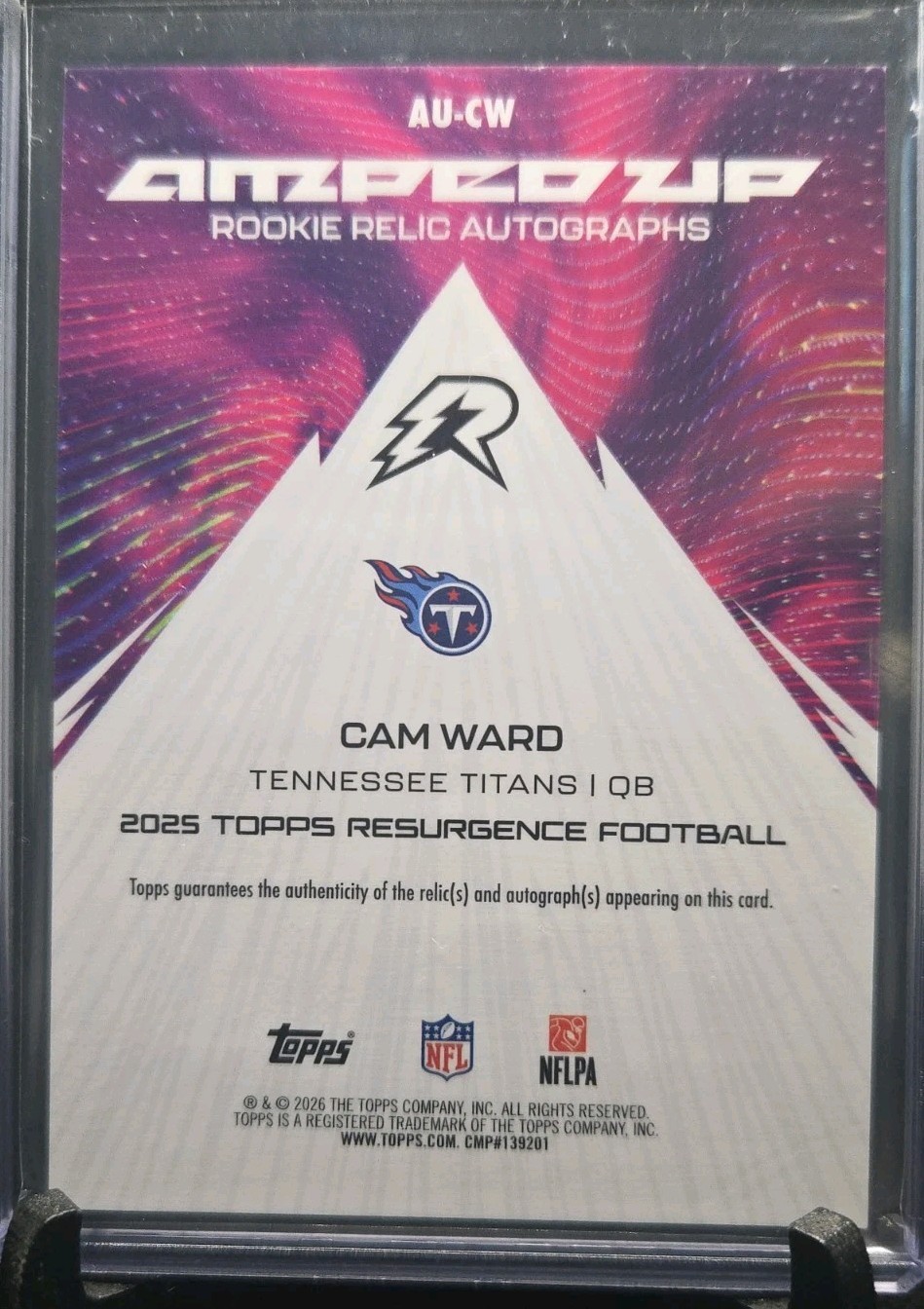 2025 Topps Resurgence Cam Ward Amped Up Dual Patch Auto RC Titans Rookie view 2