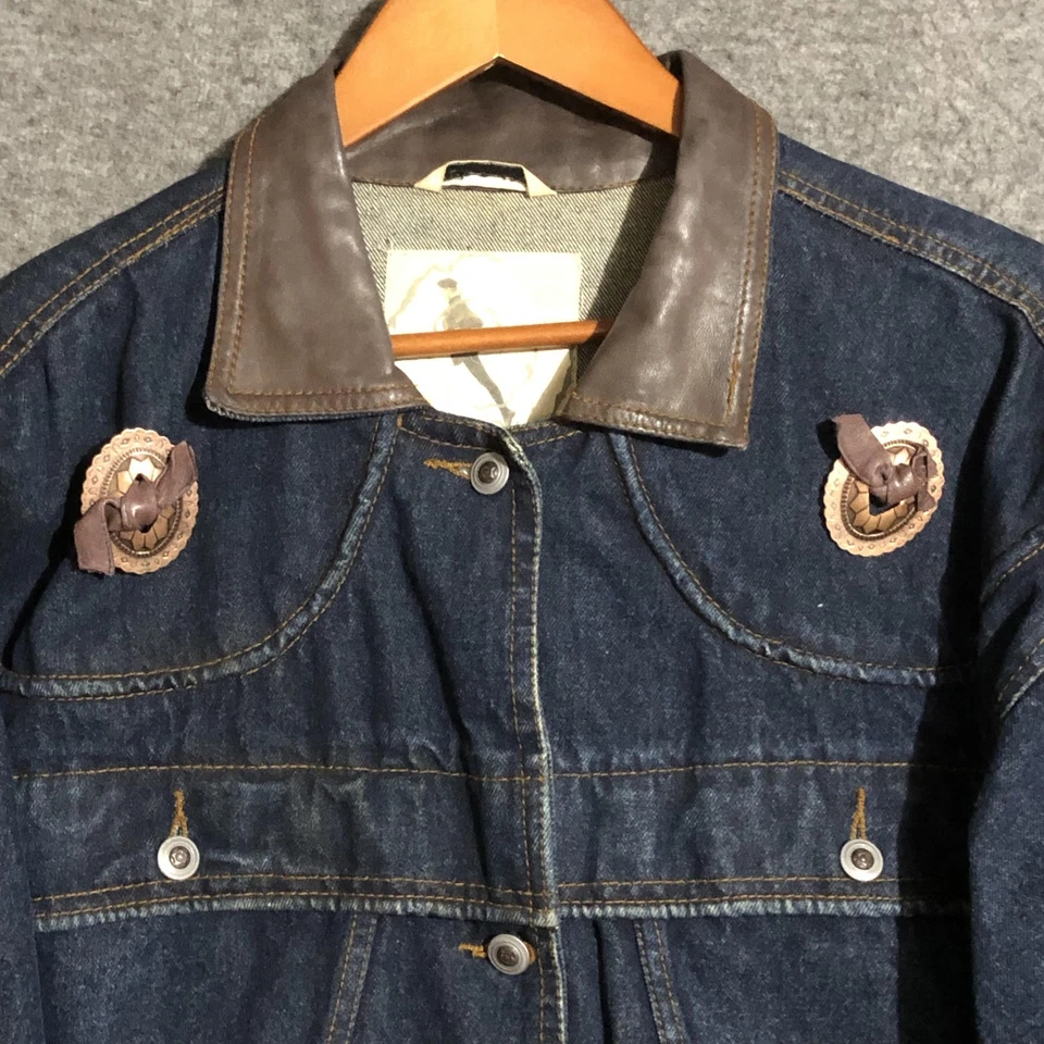 Chaqueta De Colección Inner View by Gitano Para Mujer M Western Denim Cuero Cuello Floral Años 90 Foto 2 de 4