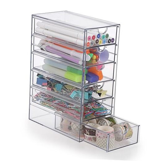 Clear Plastic Stacking Desktop Drawers - Desk Storage Organizer Box