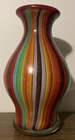 Vintage MCM Murano Style Heavy Colourful Stripe Art Glass Vase Italy 12”