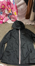 Columbia Girls Hooded Windbreaker Jacket Black Pink Full Zip Size L