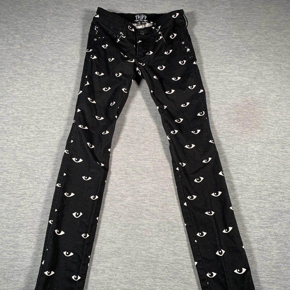 Jeans Tripp NYC Feminino 0 24 Preto Estampa de Olhos Skinny Stretch Punk Gótico Emo Allover - Imagem 2 de 4