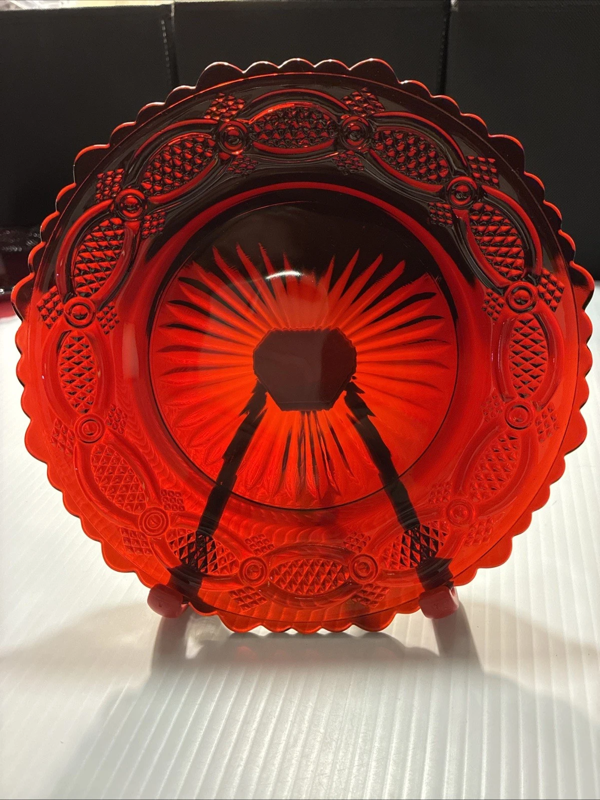 Plates Red Glass dessert or salad 6 pc set 7.25 In unused