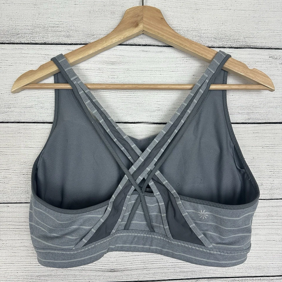 ATHLETA Grey Stripe Transcendence Sports Bra Running Yoga Size Large Athletic - Image 3 of 4