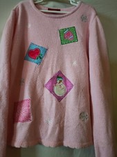 Girls Pink Winter Sweater Size Large Snowman