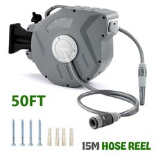 15m Garden Patio Hose Reel Wall Mounted Retractable Auto Rewind Pipe 180° Swivel