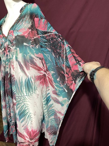 Ladies Jlo Floral Draped Sheer Dress Size XL In EUC - Picture 6 of 11