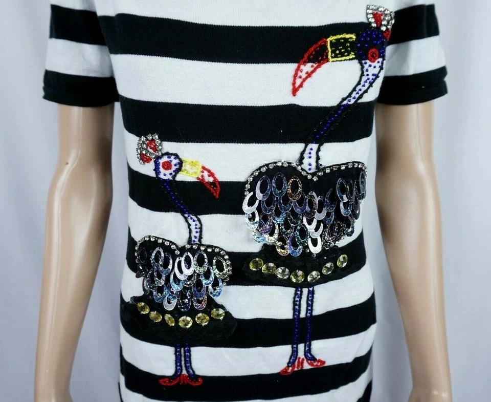 Vestido Suéter Vintage Paul & Joe Paris Blanco y Negro Lana Flamenco Seda Talla 4 Foto 3 de 4