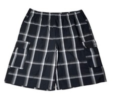 NEW Mens Shaka Wear Relaxed Fit Plus Size Plaid Cargo Shorts 3XL Black Gray