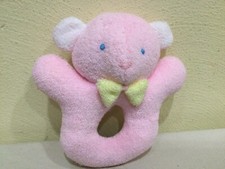 VTG. EDEN PLUSH PINK TEDDY BEAR TERRYCLOTH GRASPING RATTLE, FRESHLY LAUNDERED