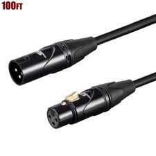 100FT XLR 3 Pin Male to Female Analog Audio Mic Microphone Cable Balanced Gold