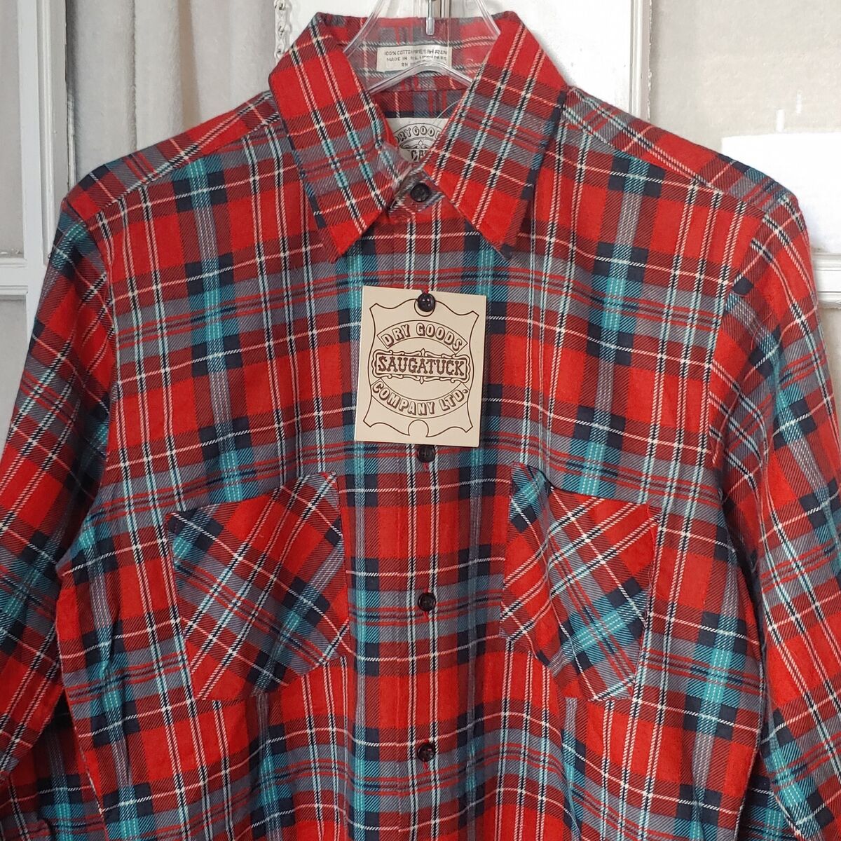 Vtg 80s Saugatuck Dry Goods Mens Shirt Small Red Plaid Vtg 80s Saugatuck Dry Goods Mens Shirt Small Red Plaid
