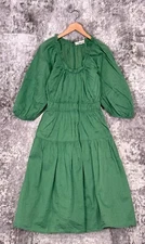 The Great Dress 1 / US Small Womens Green Gauze Puff Sleeve Midi