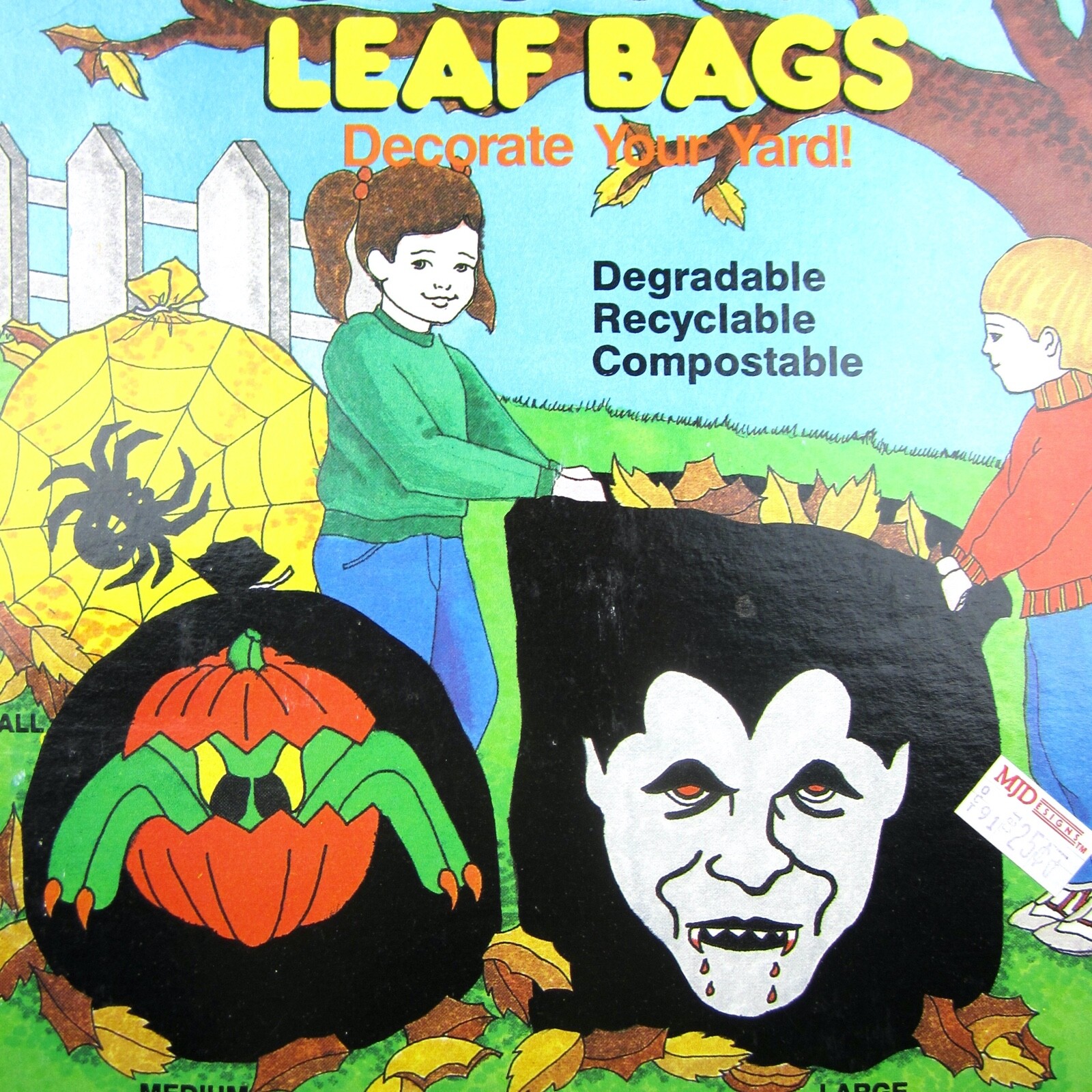 NOS Vintage Sun Hill Spooky Halloween Leaf Bags Stuff-Its Vampire Spider Pumpkin
